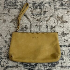 Roots Mustard Yellow Leather Wristlet Pouch